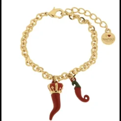 BYSIMON - Bracciale in Metallo con cornetti portafortuna in smalto rosso