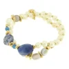 BYSIMON - Bracciale in Metallo multifilo con perle bianche e pietre blu