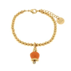 BYSIMON - Bracciale in Metallo con campanella pendente in smalto arancione