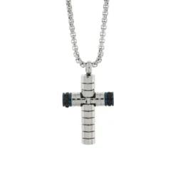 BySimon - Collana in Acciaio con croce rigata