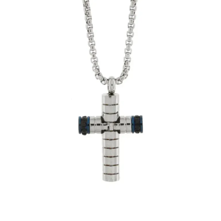 BySimon - Collana in Acciaio con croce rigata