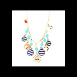 BYSIMON - Collana in Metallo in stile marino, con sole scritta Capri, campanella e luna