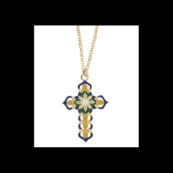 BYSIMON - Collana in Metallo con maioliche colorate a forma di croce