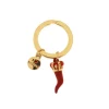 BySimon - Portachiavi in Metallo con cornetto portafortuna in smalto rosso