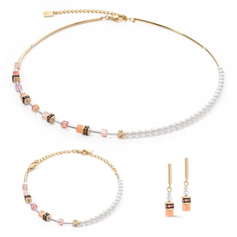 Coeur de Lion - Orecchini GeoCUBE Mini Fusion Pearls Apricot Crush