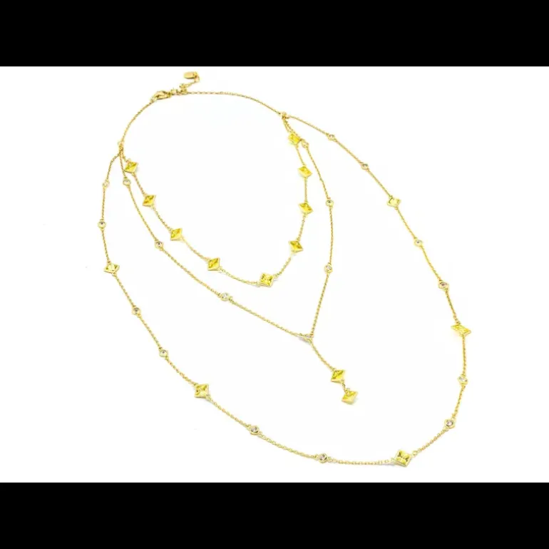 DAGO - Collana Tripla Pietre Carrè Gialla
