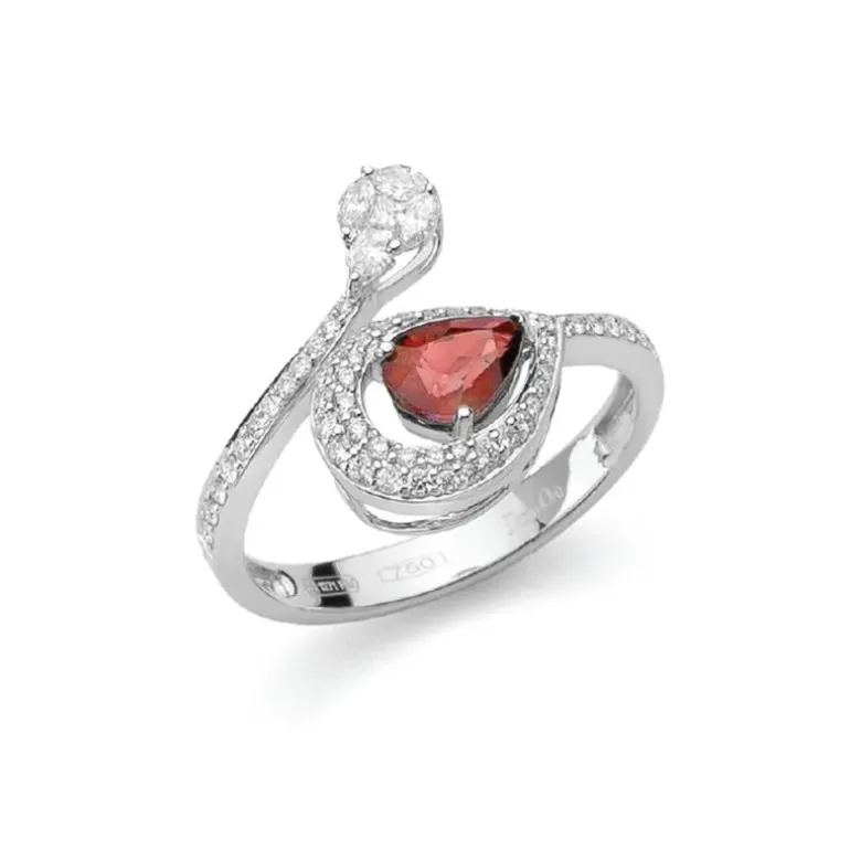DONNA ORO Anello In Oro Bianco Diamanti E Rubino