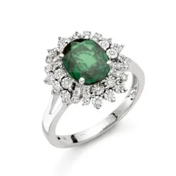Donna Oro Anello In Oro Diamanti E Smeraldo