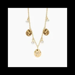 2jewels - Collana in acciaio 316L PVD giallo perle conchiglie crIstalli