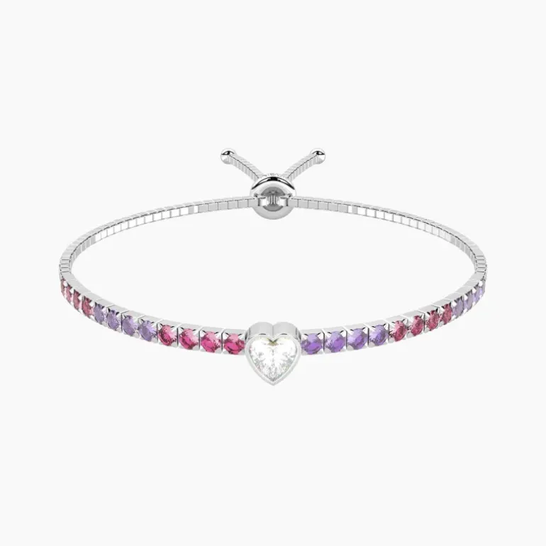 Kidult - Bracciale tennis regolabile rosa e viola con cuore CUORE | TI VOGLIO BENE