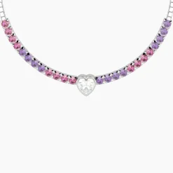 Kidult - Bracciale tennis regolabile rosa e viola con cuore CUORE | TI VOGLIO BENE