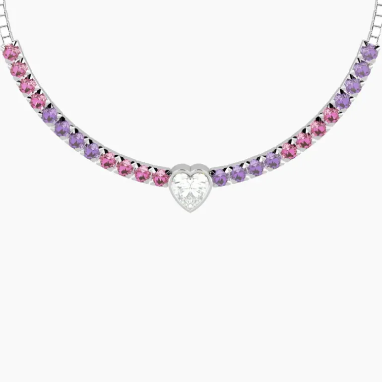 Kidult - Bracciale tennis regolabile rosa e viola con cuore CUORE | TI VOGLIO BENE