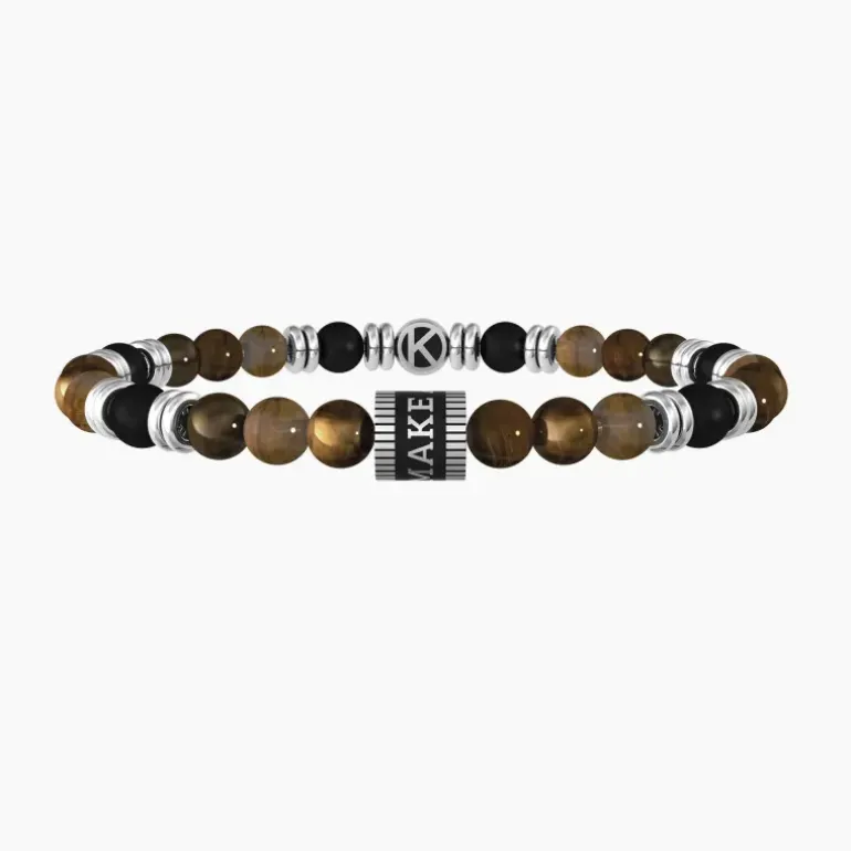 Kidult - Bracciale uomo con occhio di tigre e agata nera MAKE A WISH