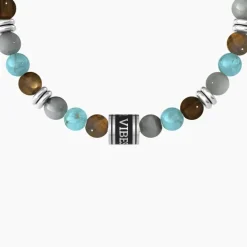 Kidult - Bracciale elastico uomo con pietre multicolor e frase summer SUMMER VIBES