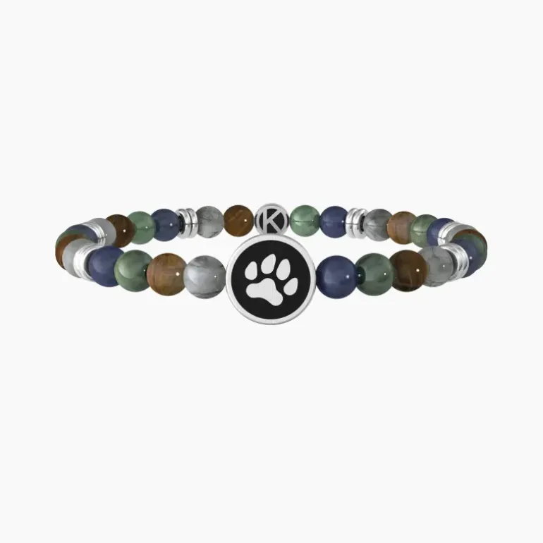 Kidult - Bracciale uomo in pietre multicolor con simbolo zampa - PETS | BEST FRIENDS