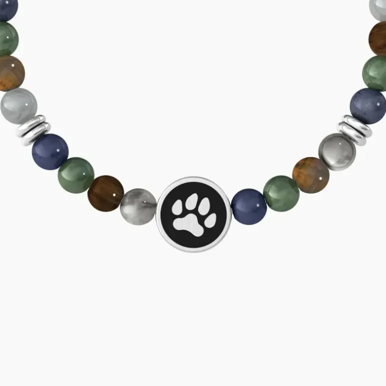 Kidult - Bracciale uomo in pietre multicolor con simbolo zampa - PETS | BEST FRIENDS