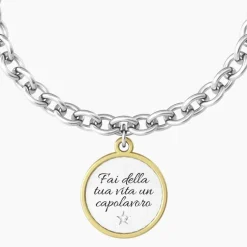 Kidult - Bracciale con catena e ciondolo con frase motivazionale Fai della tua vita un capolavoro