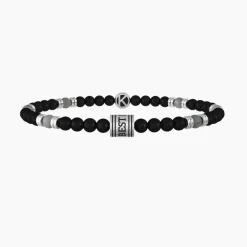 Kidult - Bracciale elastico uomo con agata nera e grigia Best friends