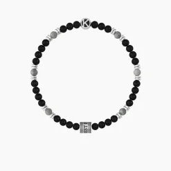 Kidult - Bracciale elastico uomo con agata nera e grigia Best friends