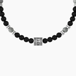 Kidult - Bracciale elastico uomo con agata nera e grigia Best friends