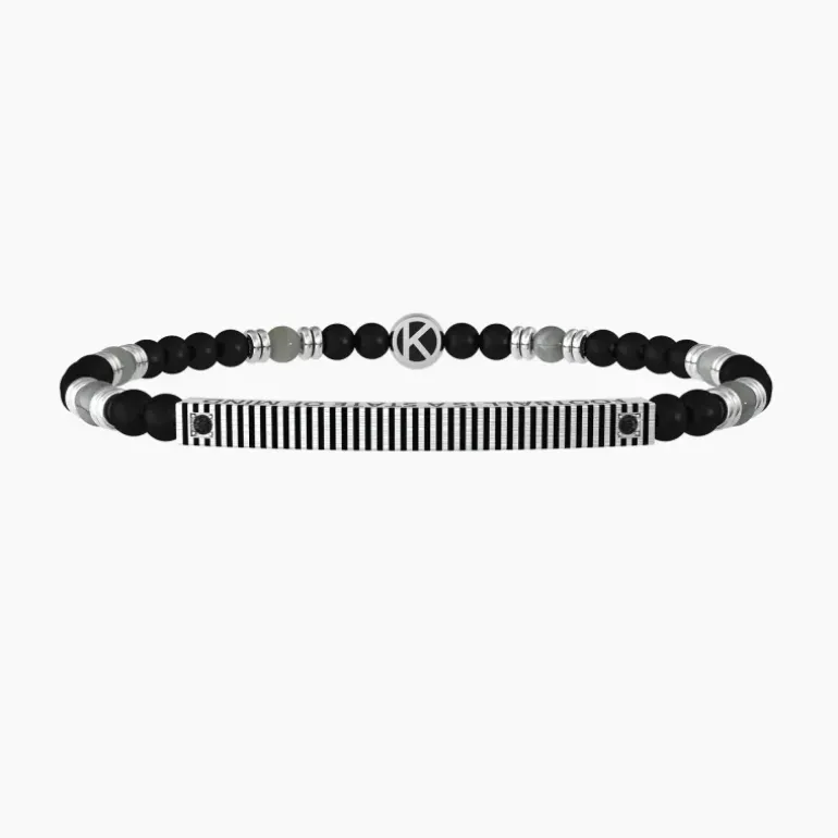 Kidult -Bracciale uomo con agata nera e piastra rettangolare Football is a state of mind