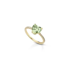 KULTO925 - Anello in Argento 925, pietra verde a forma di cuore e zirconi