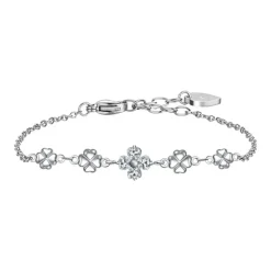 Luca Barra - BRACCIALE IN ACCIAO CON QUADRIFOGLI E ZIRCONI BIANCHI