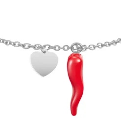 Luca Barra - BRACCIALE DONNA IN ACCIAIO CON CUORE E CORNO ROSSO