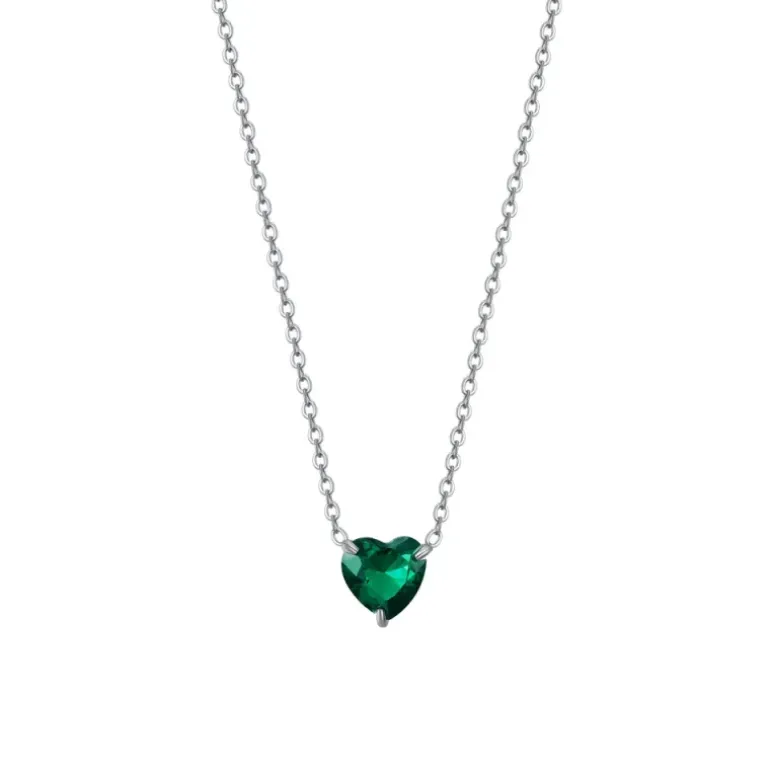 Luca Barra - COLLANA DONNA IN ACCIAIO CON CUORE CRISTALLO VERDE