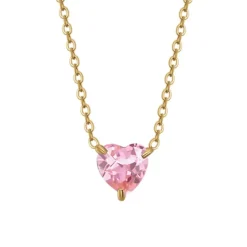 Luca Barra - COLLANA DONNA IN ACCIAIO E IP GOLD CON CUORE CRISTALLO ROSA