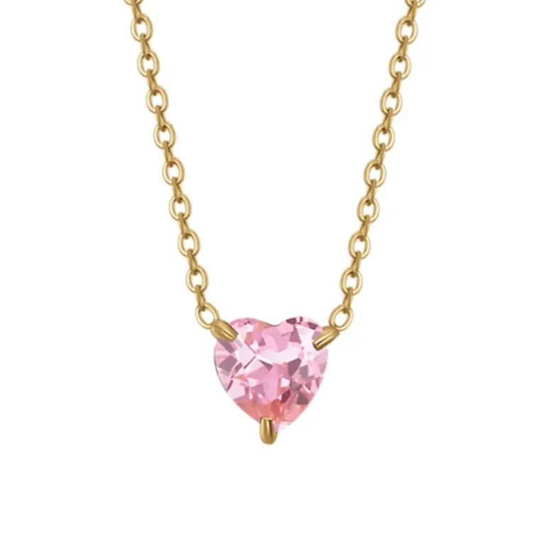 Luca Barra - COLLANA DONNA IN ACCIAIO E IP GOLD CON CUORE CRISTALLO ROSA
