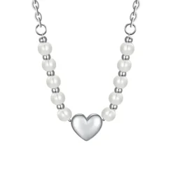 LUCA BARRA - COLLANA DONNA IN ACCIAIO E PERLE BIANCHE CON CUORE
