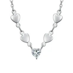 LUCA BARRA - COLLANA DONNA IN ACCIAIO CON CUORI E ZIRCONI BIANCHI