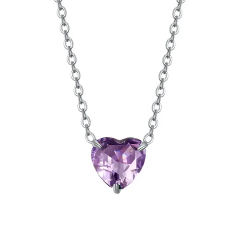 Luca Barra - COLLANA DONNA IN ACCIAIO CON CUORE CRISTALLO VIOLA