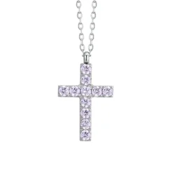 Luca Barra - COLLANA DONNA IN ACCIAIO CON CROCE E ZIRCONI ROSA