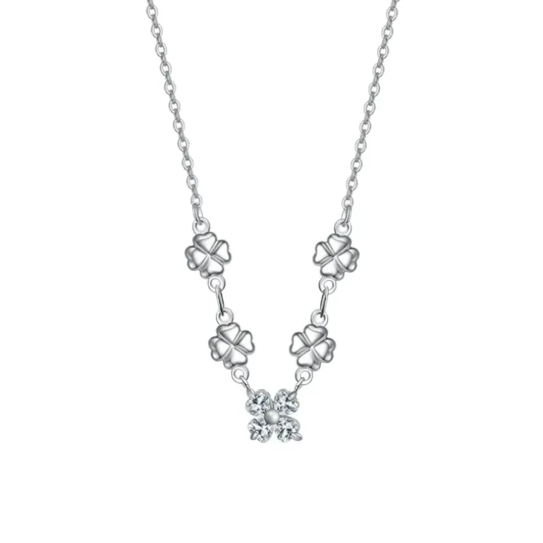 LUCA BARRA - COLLANA IN ACCIAO CON QUADRIFOGLI E ZIRCONI BIANCHI
