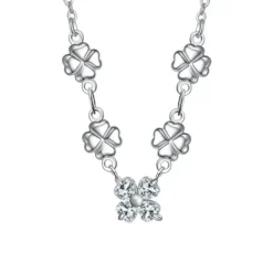LUCA BARRA - COLLANA IN ACCIAO CON QUADRIFOGLI E ZIRCONI BIANCHI