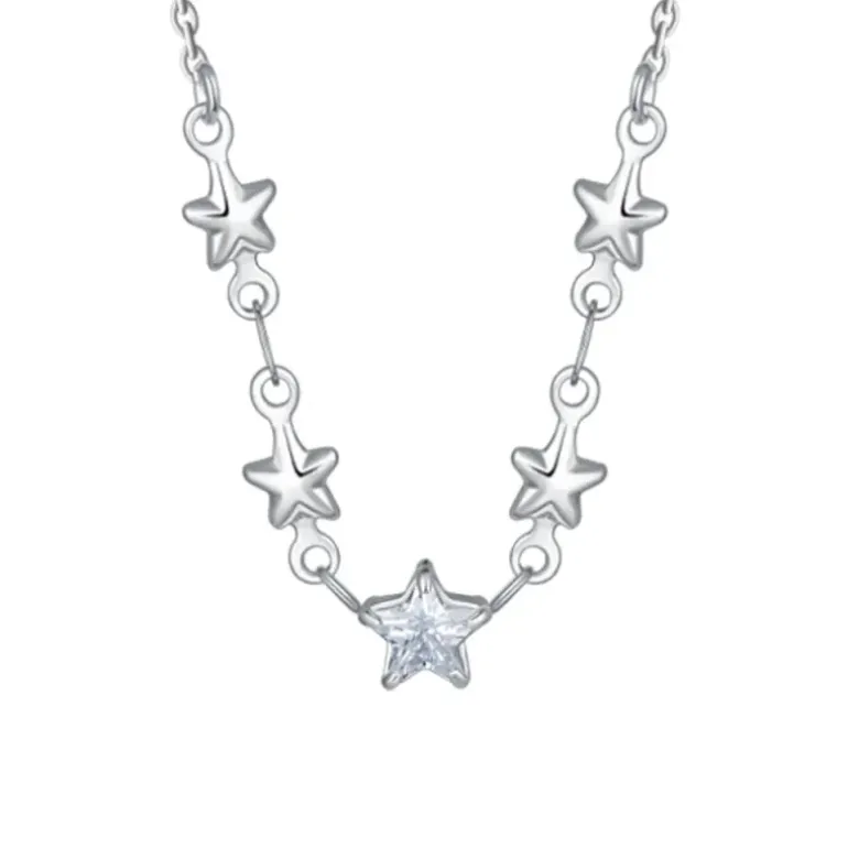 LUCA BARRA - COLLANA IN ACCIAIO CON STELLE E ZIRCONI BIANCHI