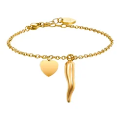 Luca Barra - BRACCIALE DONNA IN ACCIAIO E IP GOLD CON CORNO E CUORE