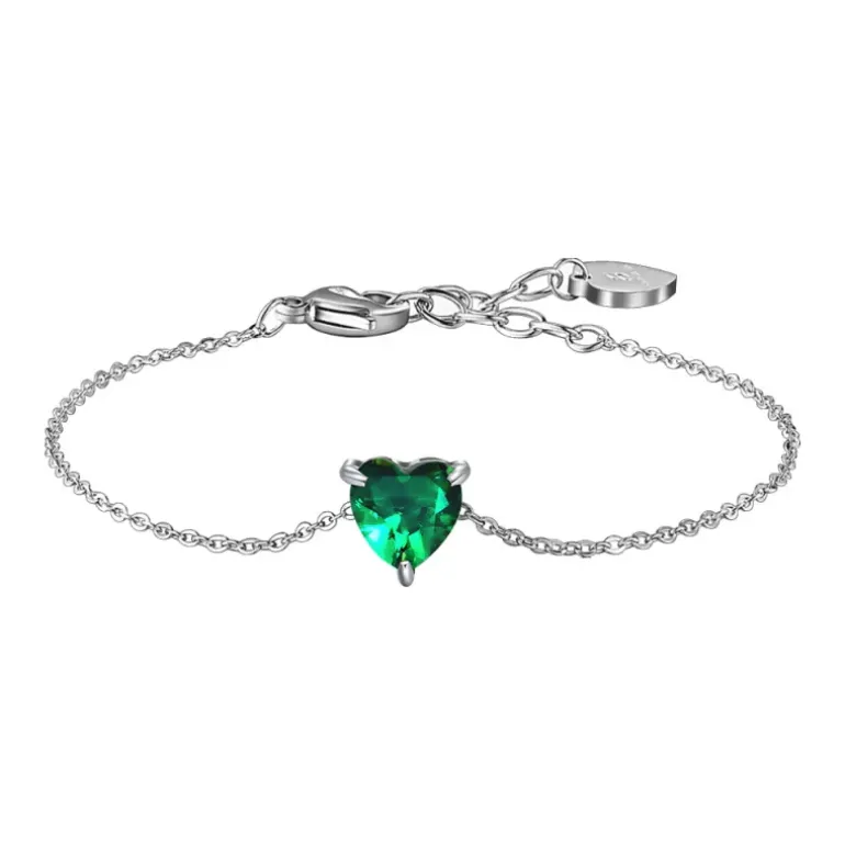 Luca Barra - BRACCIALE DONNA IN ACCIAIO CON CUORE CRISTALLO VERDE