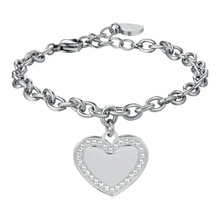 Luca Barra - BRACCIALE DONNA IN ACCIAIO CON CUORE CON CRISTALLI BIANCHI