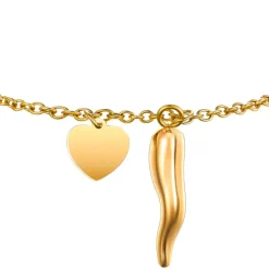 Luca Barra - BRACCIALE DONNA IN ACCIAIO E IP GOLD CON CORNO E CUORE