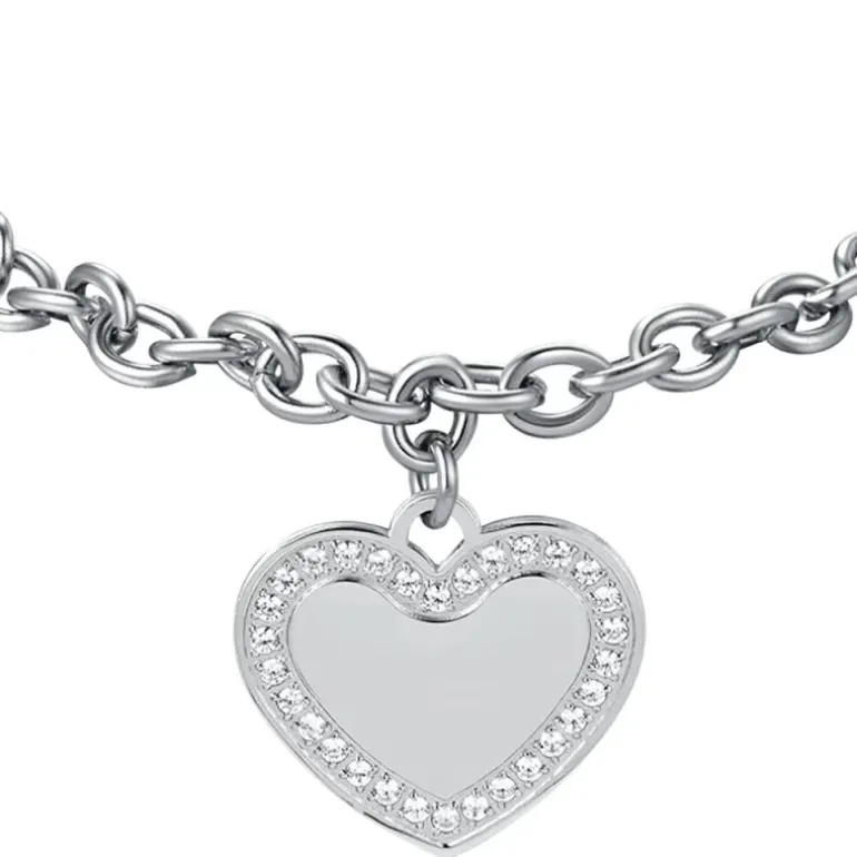 Luca Barra - BRACCIALE DONNA IN ACCIAIO CON CUORE CON CRISTALLI BIANCHI