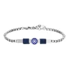 Luca Barra - BRACCIALE IN ACCIAIO, PIASTRA CON SMALTO BLU E TIMONE E CORDA BLU