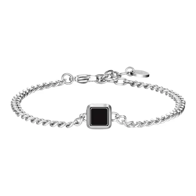 Luca Barra - BRACCIALE UOMO IN ACCIAIO, PIASTRA CON ELEMENTO IP NERO