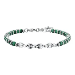 Luca Barra - BRACCIALE UOMO IN ACCIAIO PIETRE VERDI ED ELEMENTI IN ACCIAIO