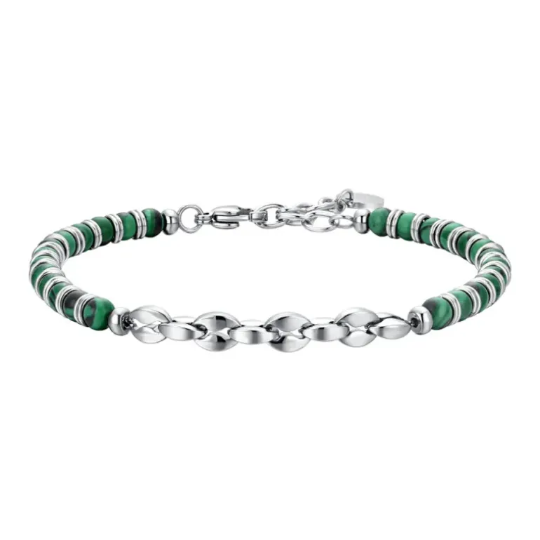 Luca Barra - BRACCIALE UOMO IN ACCIAIO PIETRE VERDI ED ELEMENTI IN ACCIAIO