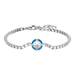 Luca Barra - BRACCIALE UOMO IN ACCIAIO CON ROSA DEI VENTI E DETTAGLIO BLU