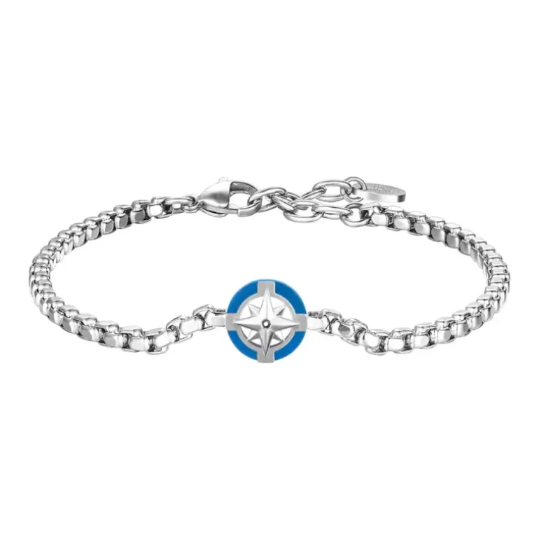 Luca Barra - BRACCIALE UOMO IN ACCIAIO CON ROSA DEI VENTI E DETTAGLIO BLU