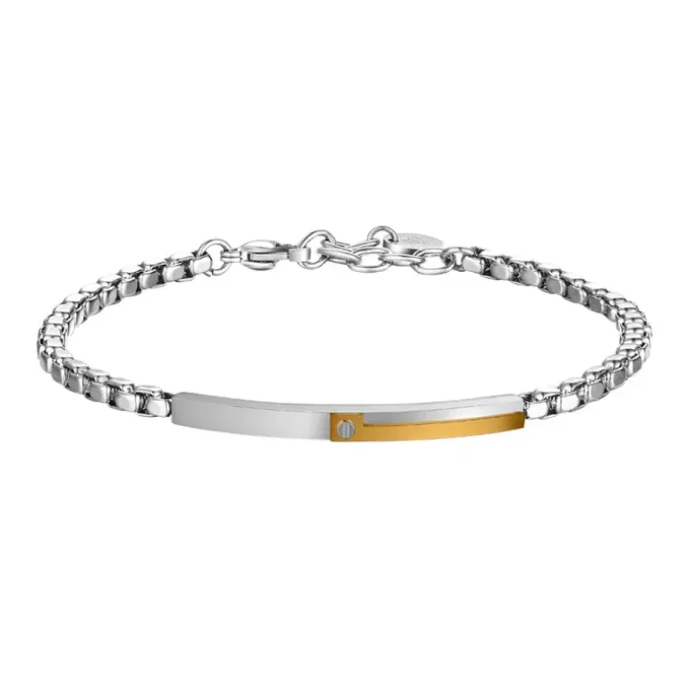 Luca Barra - BRACCIALE UOMO IN ACCIAIO, PIASTRA CON ELEMENTO IP GOLD